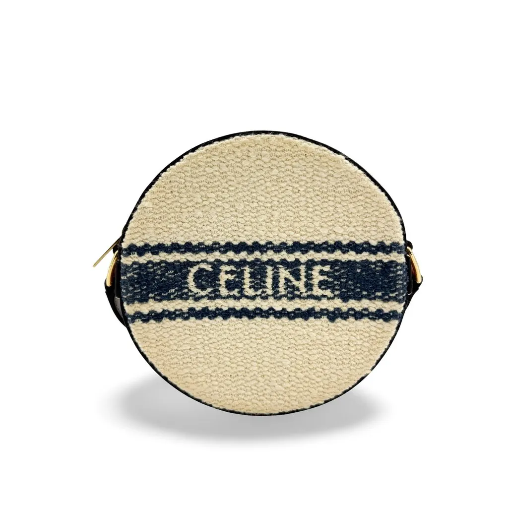 Celine دائرية Coin Purse Textile و جلد العجل Natural كحلي