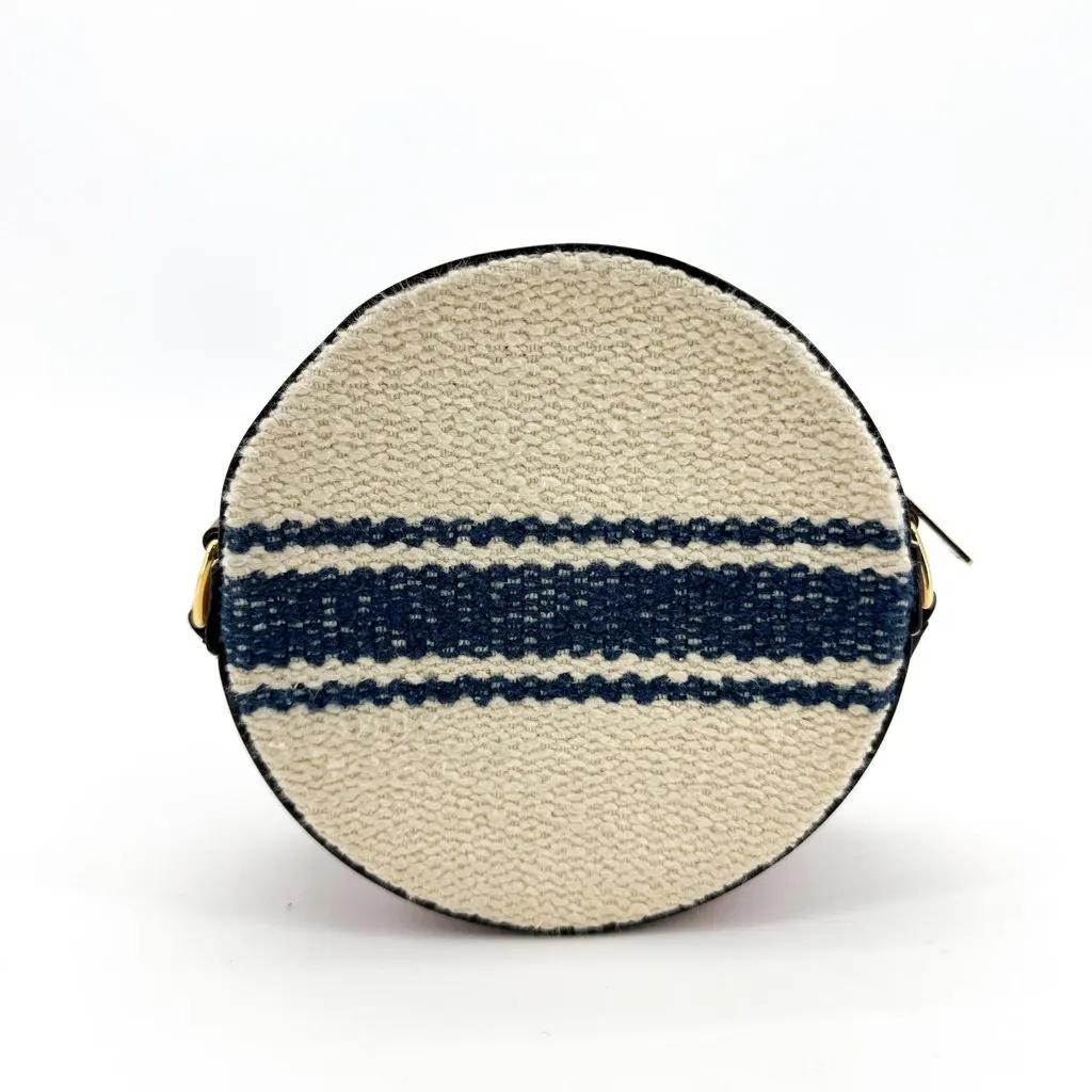 Celine Round Coin Purse in Textile and Calfskin Natural Navy Gold Leather Very good - Inside View