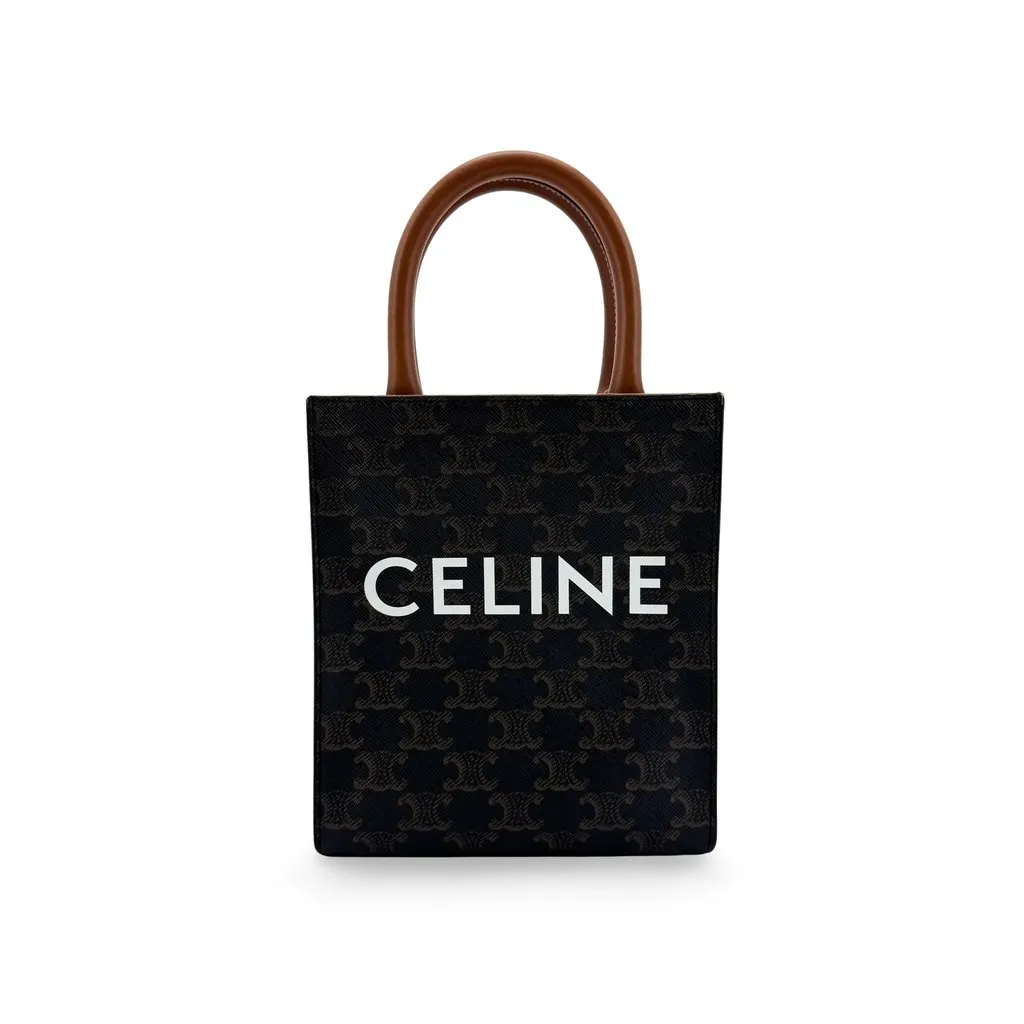 Celine ميني عمودية Cabas تريومف قماش بني فاتح