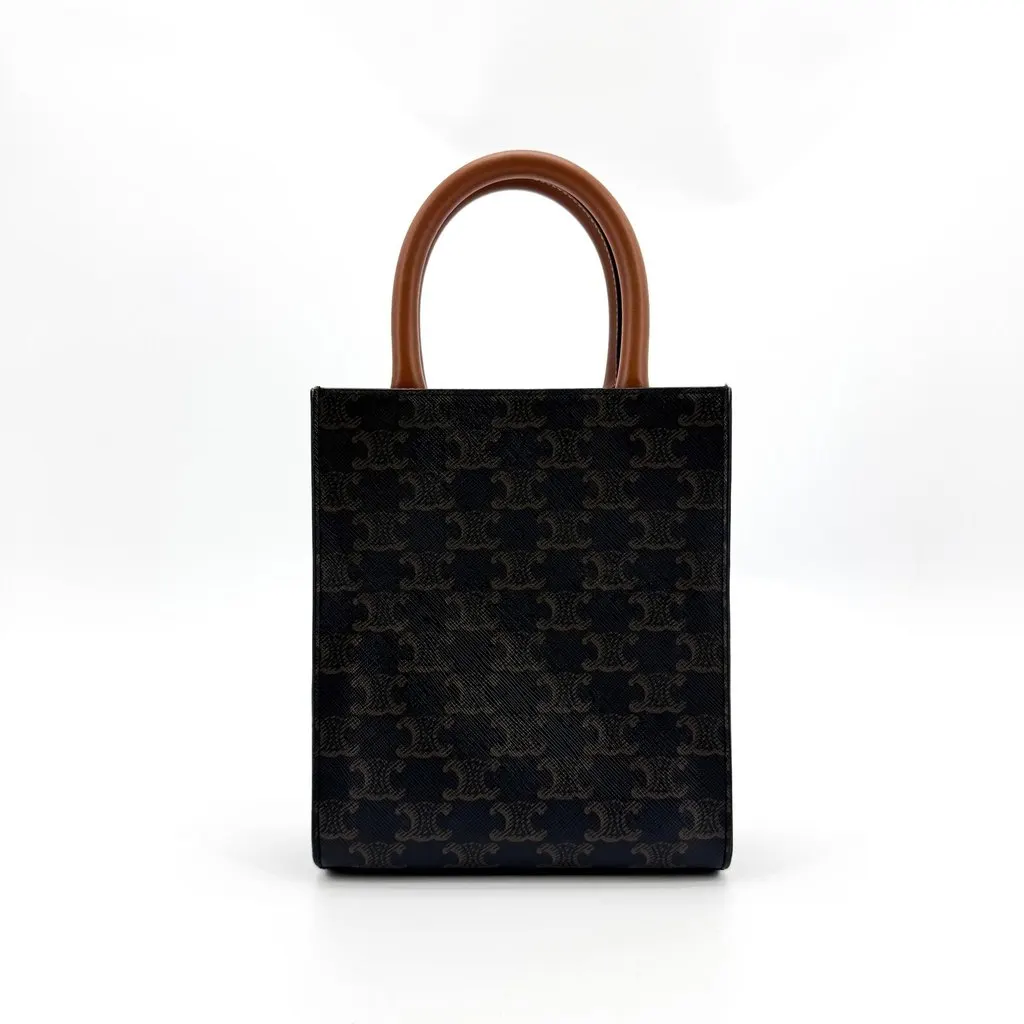 Celine Mini Vertical Cabas in Triomphe Canvas Tan Black Canvas Very good - Back View