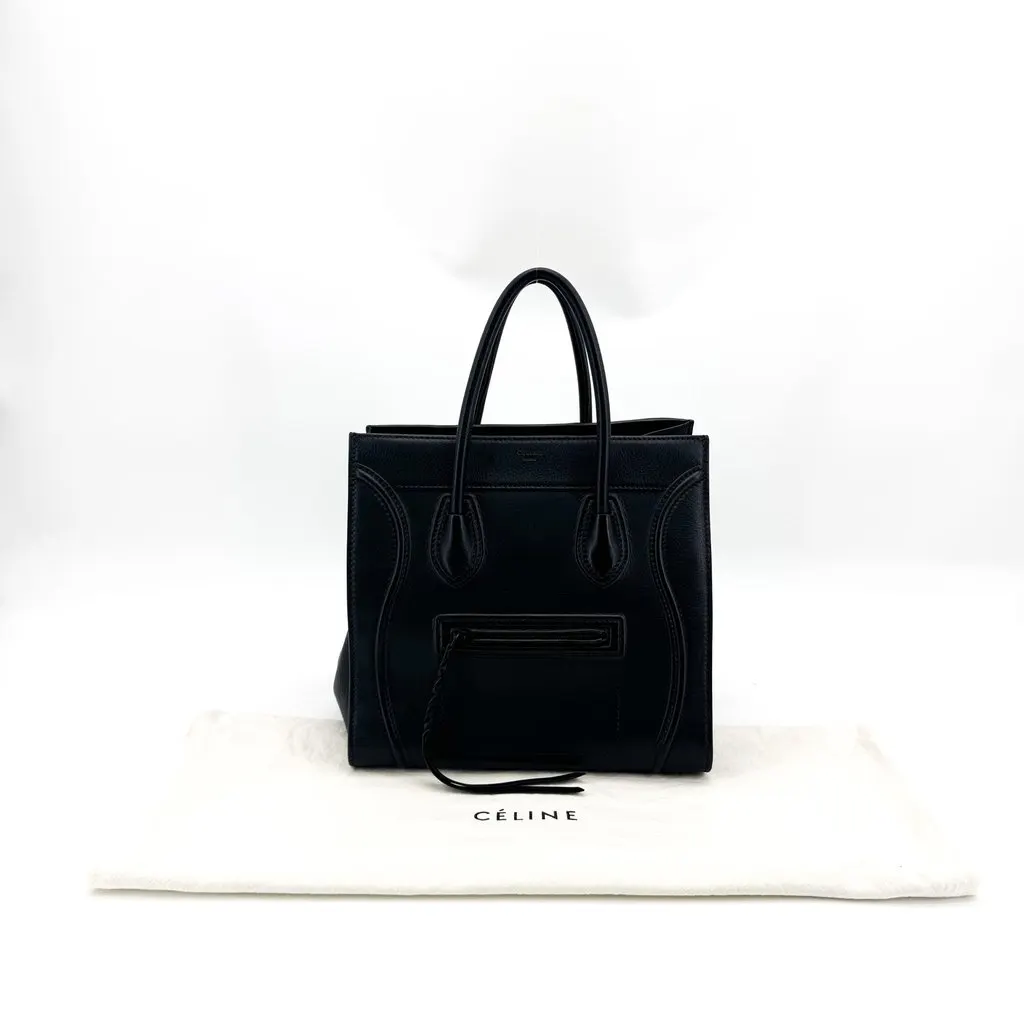 Celine Micro Luggage Bag Calfskin Black Black Leather Good - Back View