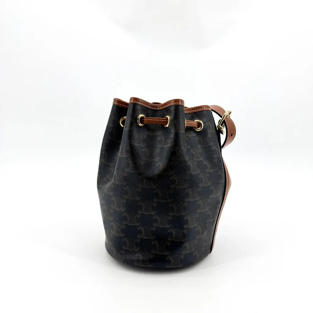 Celine Small Bucket in Triomphe Canvas and Calfskin Tan Black Canvas Good - Inside View