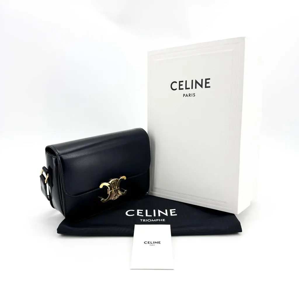Celine Teen Triomphe Bag in Shiny Calfskin Black Black Leather Good - Back View