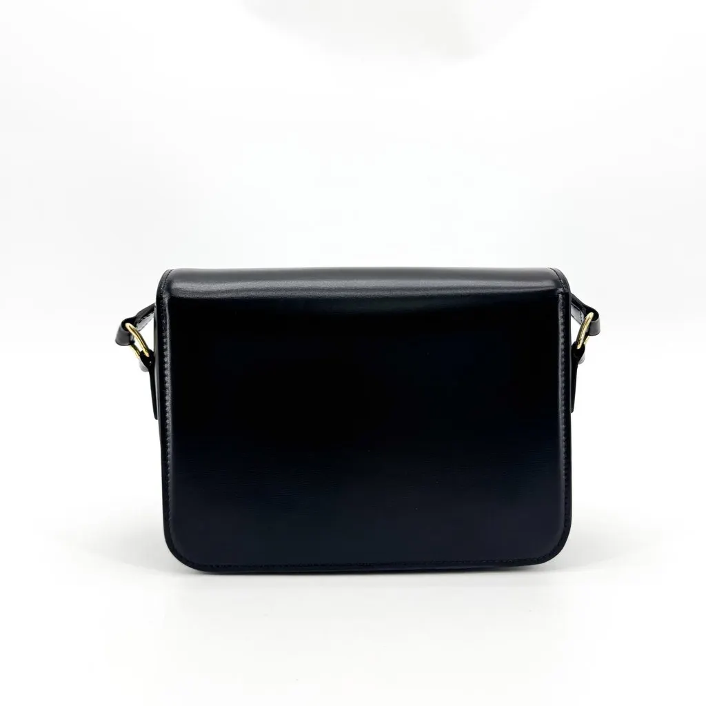 Celine Teen Triomphe Bag in Shiny Calfskin Black Black Leather Good - Inside View