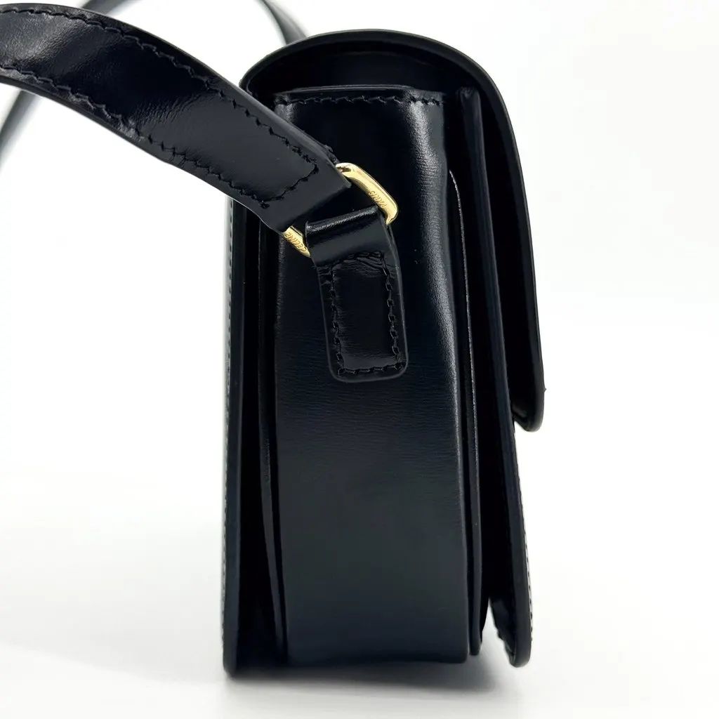 Celine Teen Triomphe Bag in Shiny Calfskin Black Black Leather Good - Model View