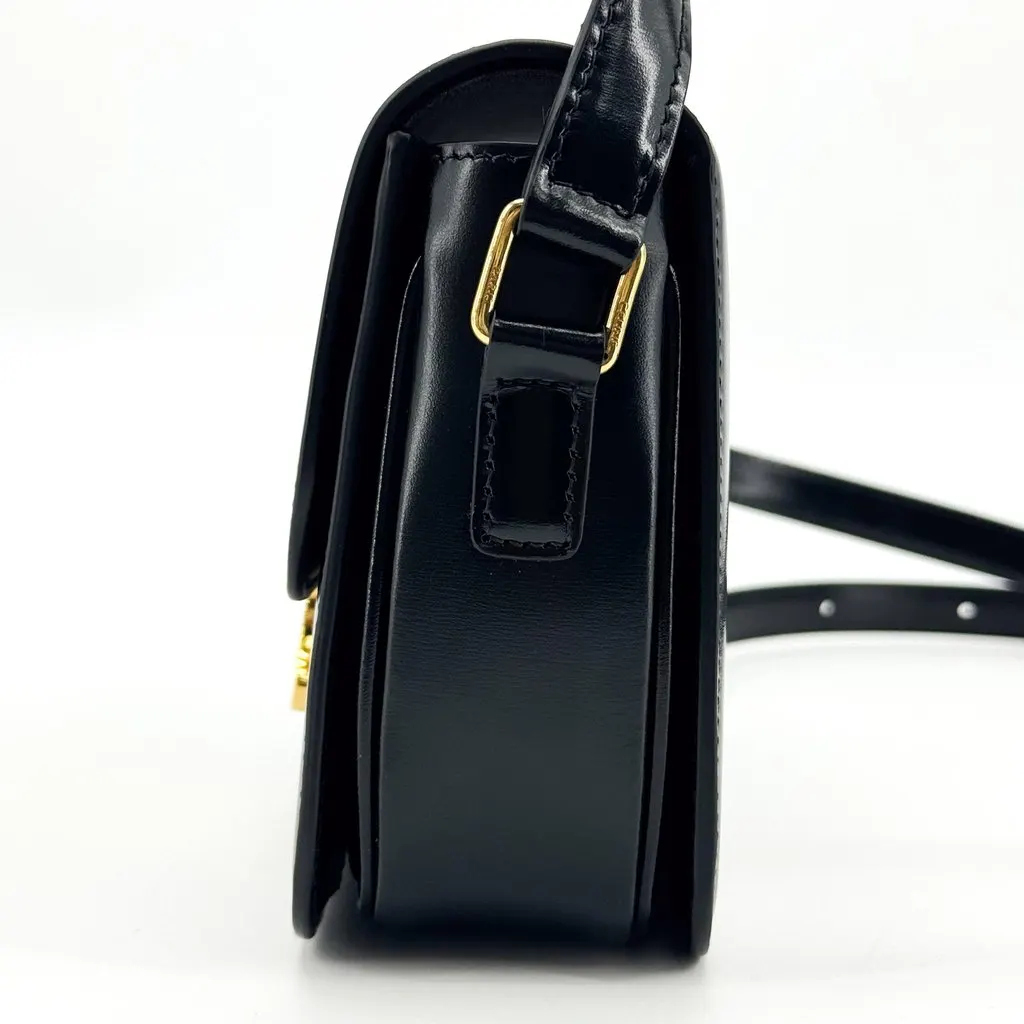 Celine Teen Triomphe Bag in Shiny Calfskin Black Black Leather Good - Box View