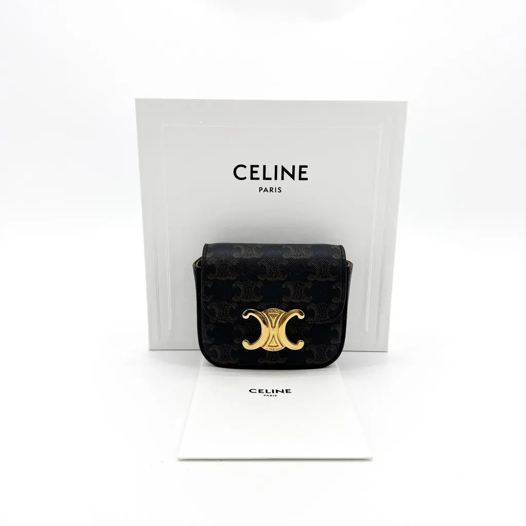 Celine Mini Triomphe in Triomphe Canvas Tan Black Canvas Very good - Back View