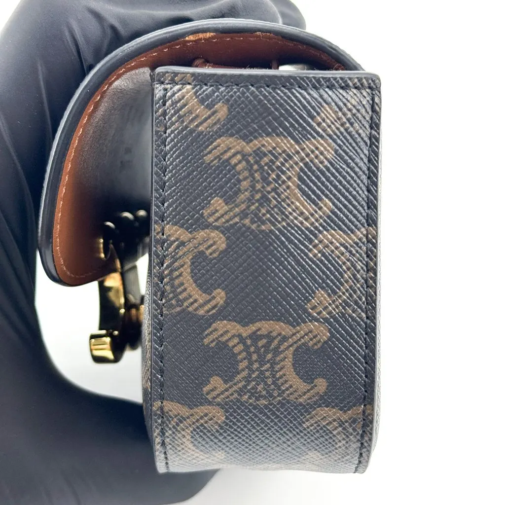 Celine Mini Triomphe in Triomphe Canvas Tan Black Canvas Very good - Model View
