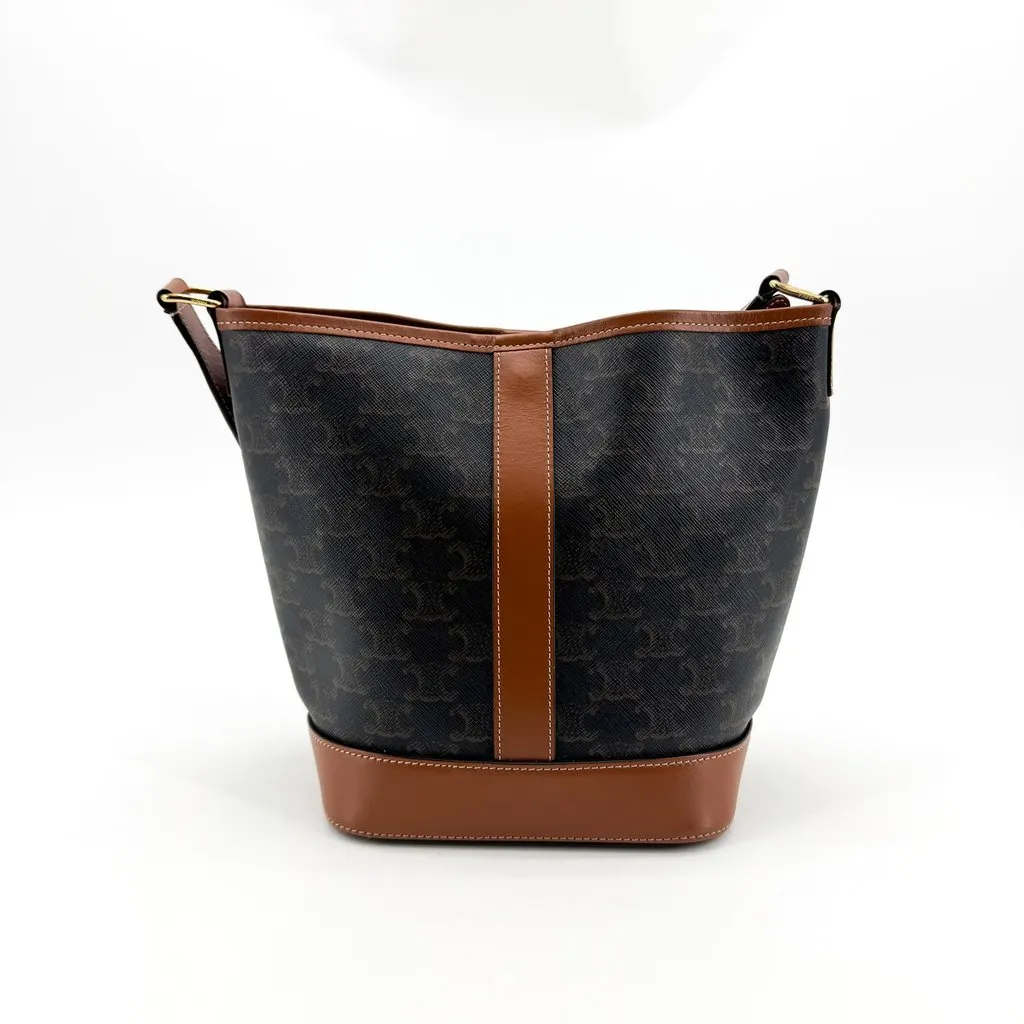 Celine Small Bucket Bag in Triomphe Canvas Tan Black Canvas Very good - Back View