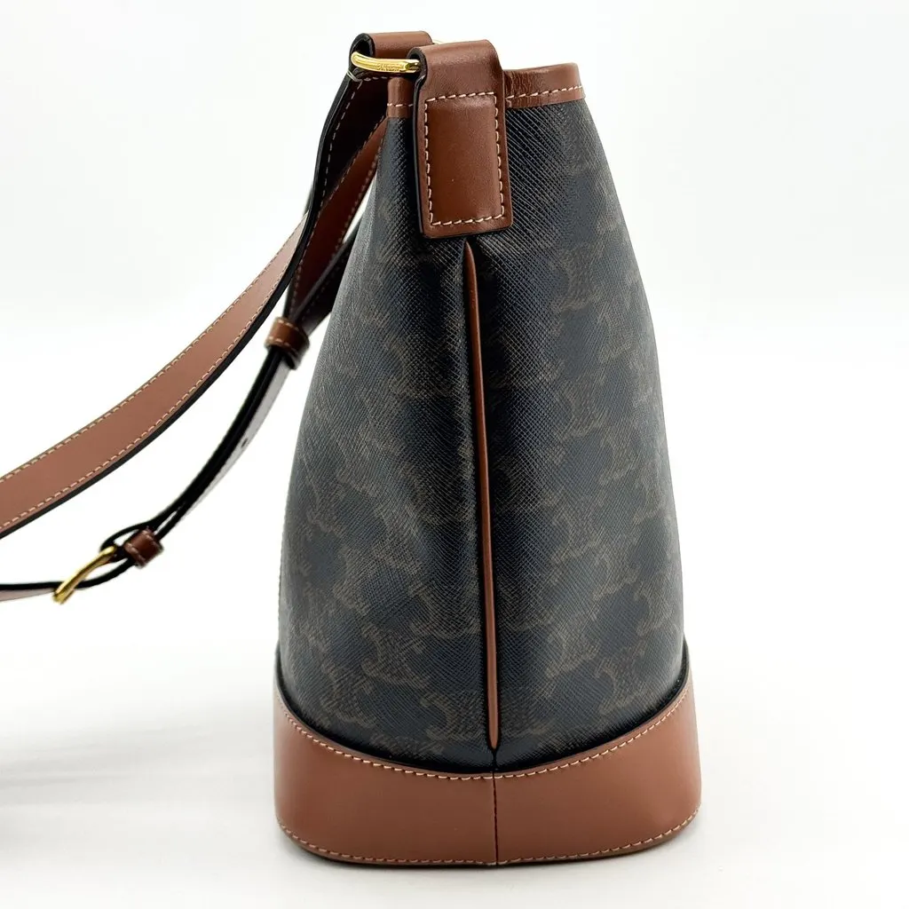 Celine Small Bucket Bag in Triomphe Canvas Tan Black Canvas Very good - Inside View