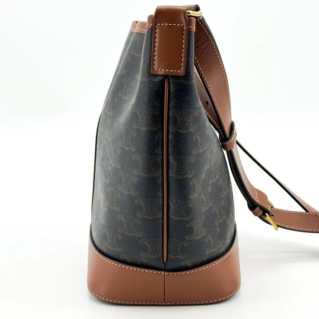 Celine Small Bucket Bag in Triomphe Canvas Tan Black Canvas Very good - Model View
