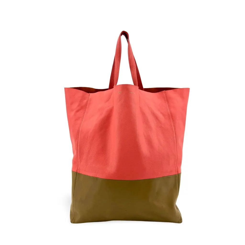 Celine Bi-Color Vertical Cabas Tote Bag Pink Khaki