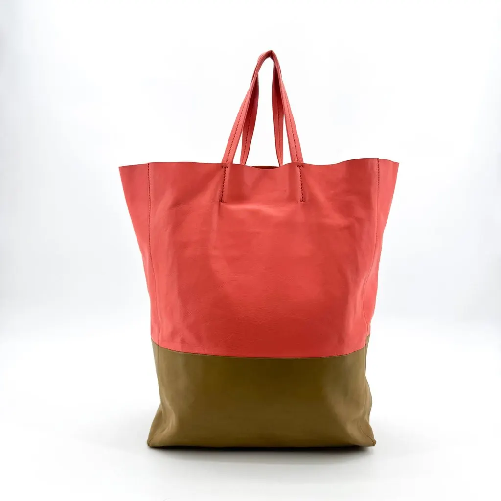 Celine Bi-Color Vertical Cabas Tote Bag Pink Khaki Khaki Leather Good - Back View