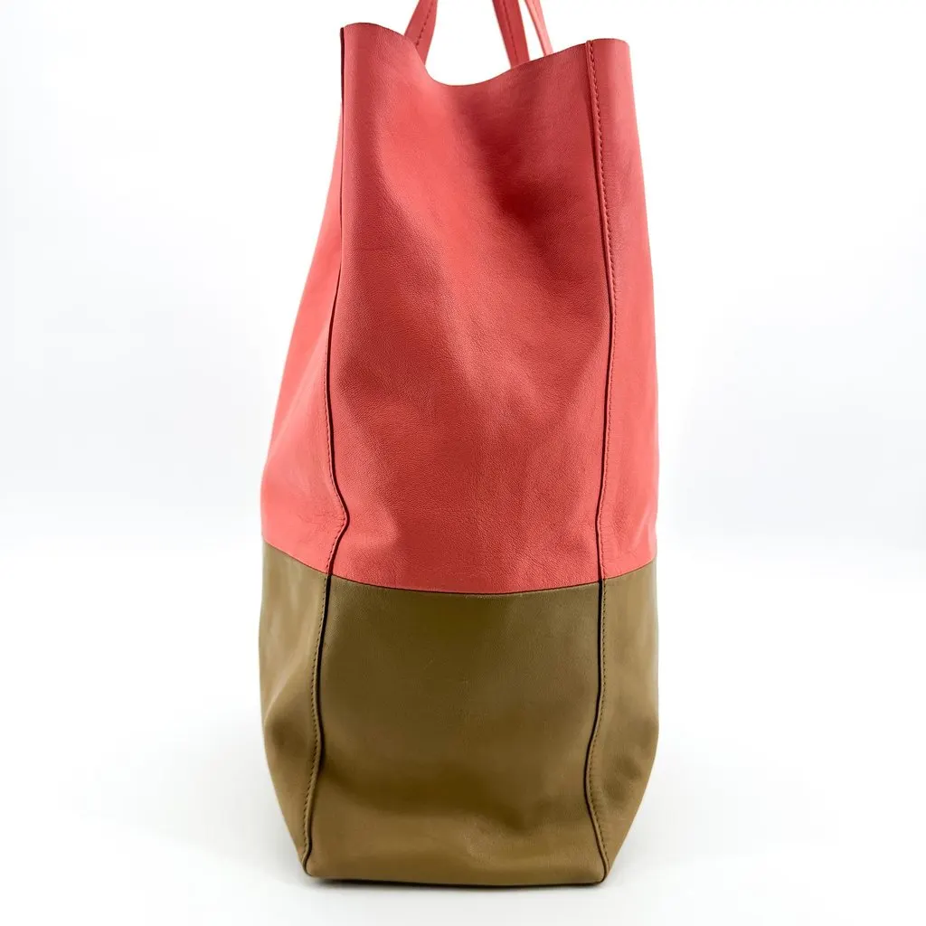 Celine Bi-Color Vertical Cabas Tote Bag Pink Khaki Khaki Leather Good - Inside View