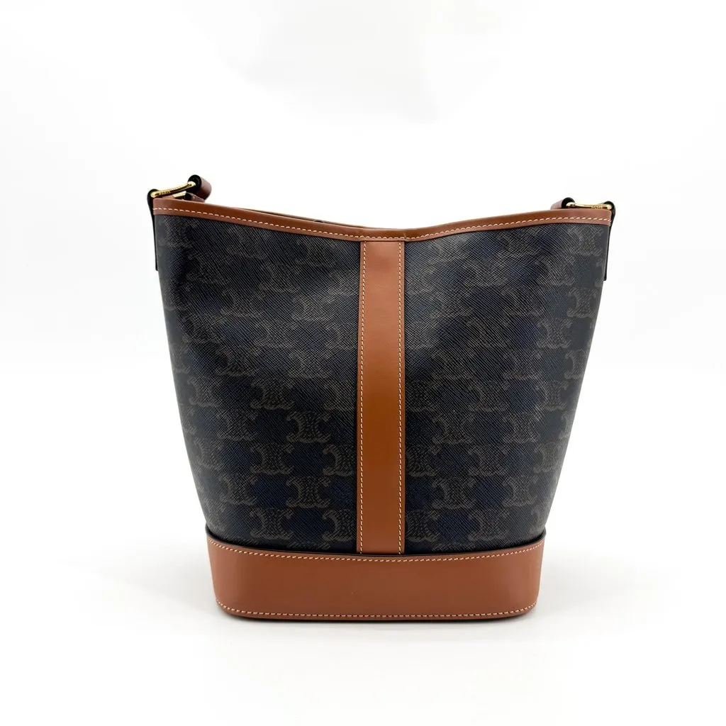 Celine Medium Bucket in Triomphe Canvas Tan Black Canvas Very good - Back View