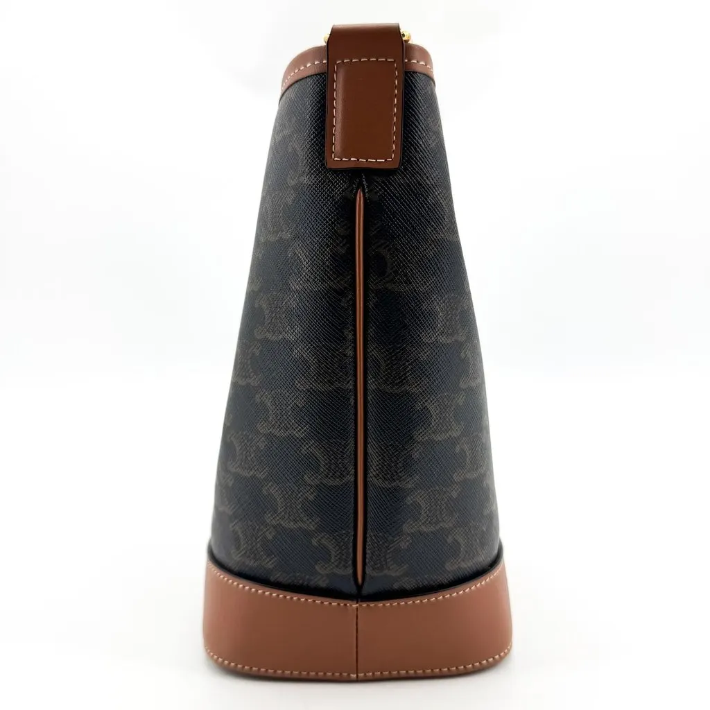 Celine Medium Bucket in Triomphe Canvas Tan Black Canvas Very good - Inside View
