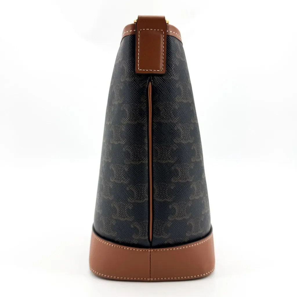 Celine Medium Bucket in Triomphe Canvas Tan Black Canvas Very good - Model View