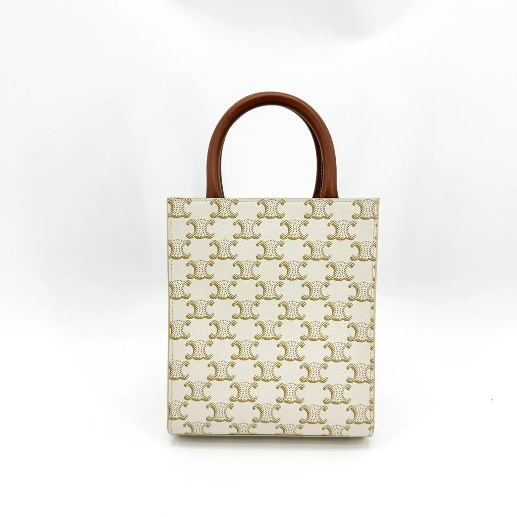 Celine Mini Vertical Cabas in Triomphe Canvas White Brown Canvas Very good - Inside View