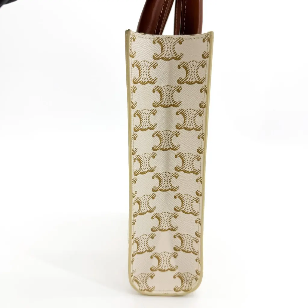 Celine Mini Vertical Cabas in Triomphe Canvas White Brown Canvas Very good - Model View