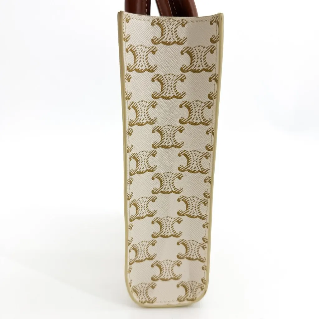 Celine Mini Vertical Cabas in Triomphe Canvas White Brown Canvas Very good - Box View