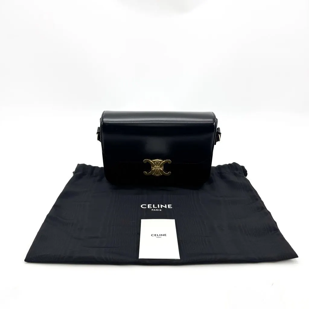 Celine Teen Triomphe Bag in Shiny Calfskin Black Black Leather Very good - Back View