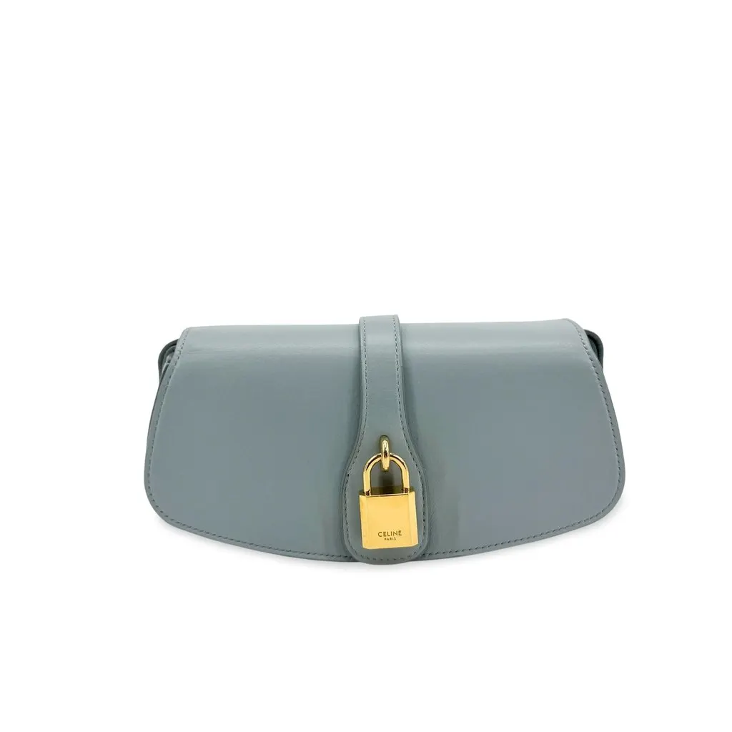 Celine Smooth Calfskin Tabou Clutch Padlock Gold Hardware Slate Blue Blue Leather Good - Front View