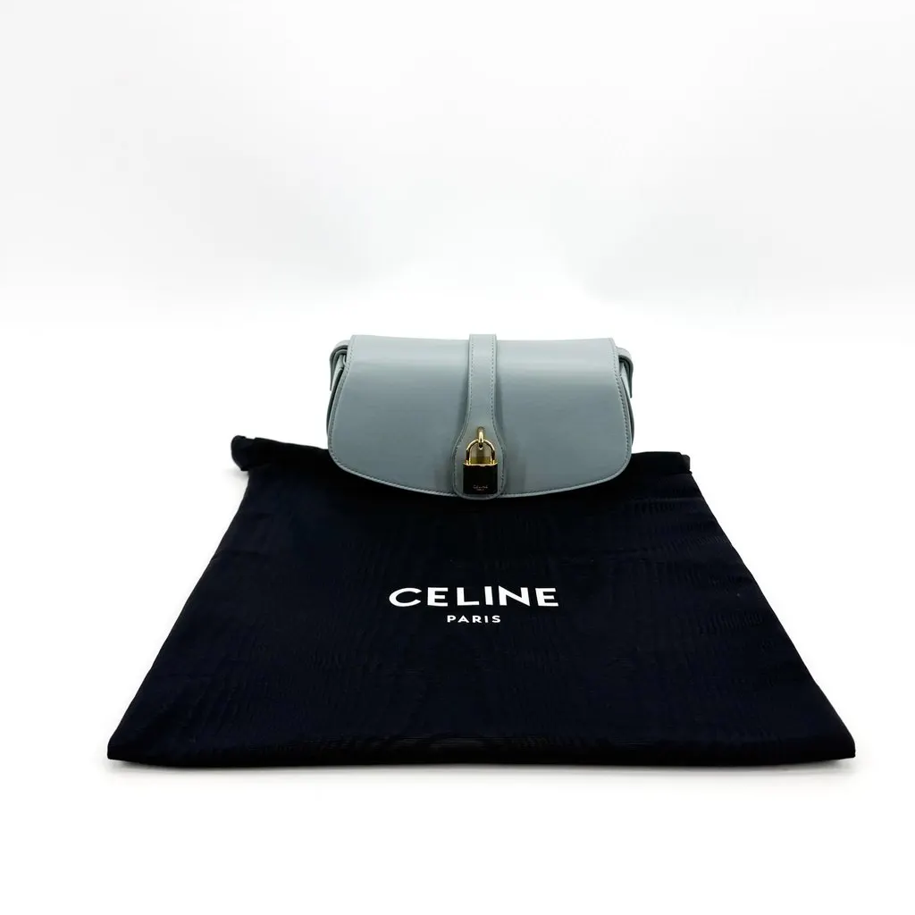 Celine Smooth Calfskin Tabou Clutch Padlock Gold Hardware Slate Blue Blue Leather Good - Back View