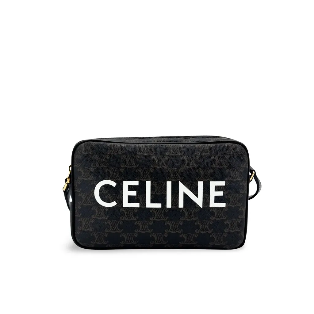 Celine Medium Camera Bag in Triomphe Canvas Black Black Canvas Very good - Front View