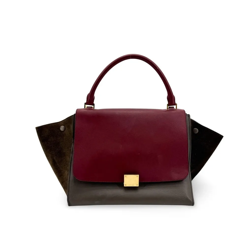 Celine Small Trapeze Bag Burgundy Dark Brown Brown Leather Good - Front View