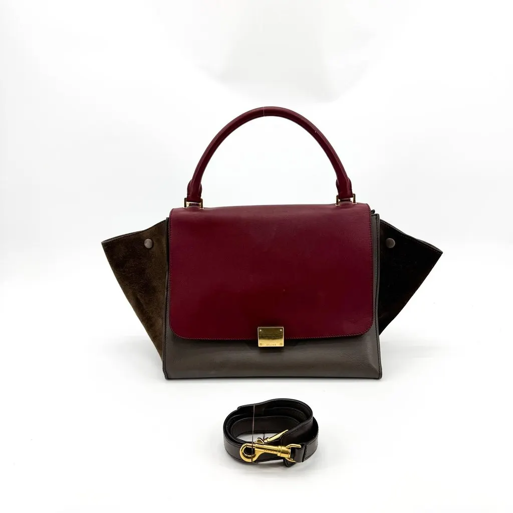 Celine Small Trapeze Bag Burgundy Dark Brown Brown Leather Good - Back View