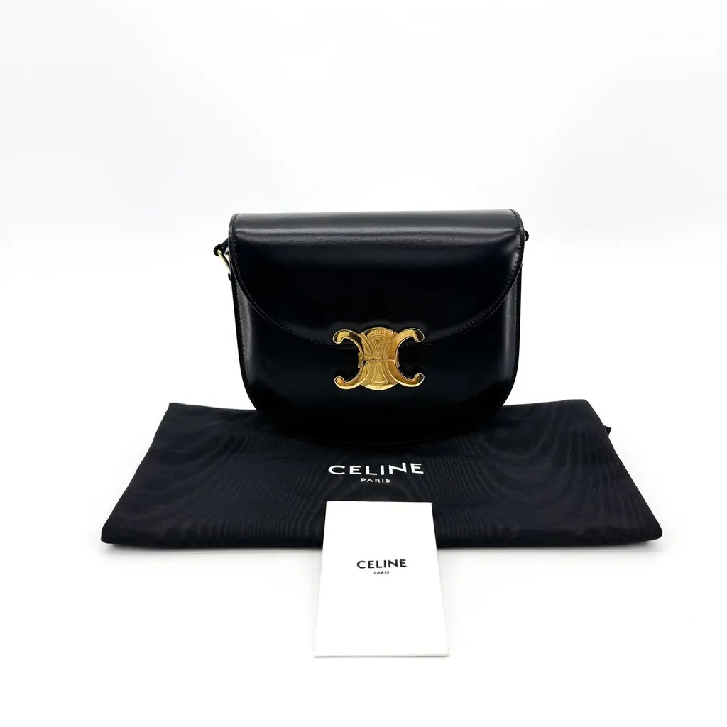 Celine Teen Triomphe Bag in Shiny Calfskin Black Black Leather Good - Back View