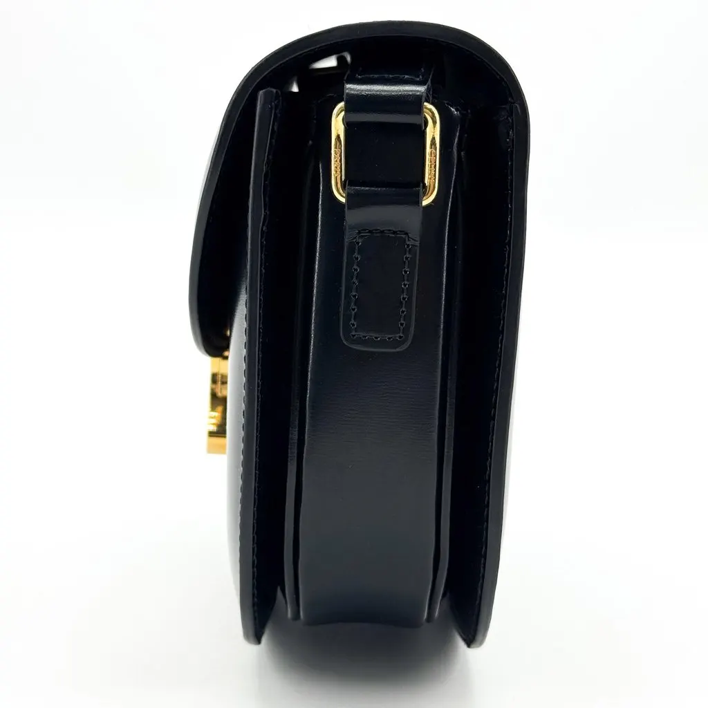 Celine Teen Triomphe Bag in Shiny Calfskin Black Black Leather Good - Model View