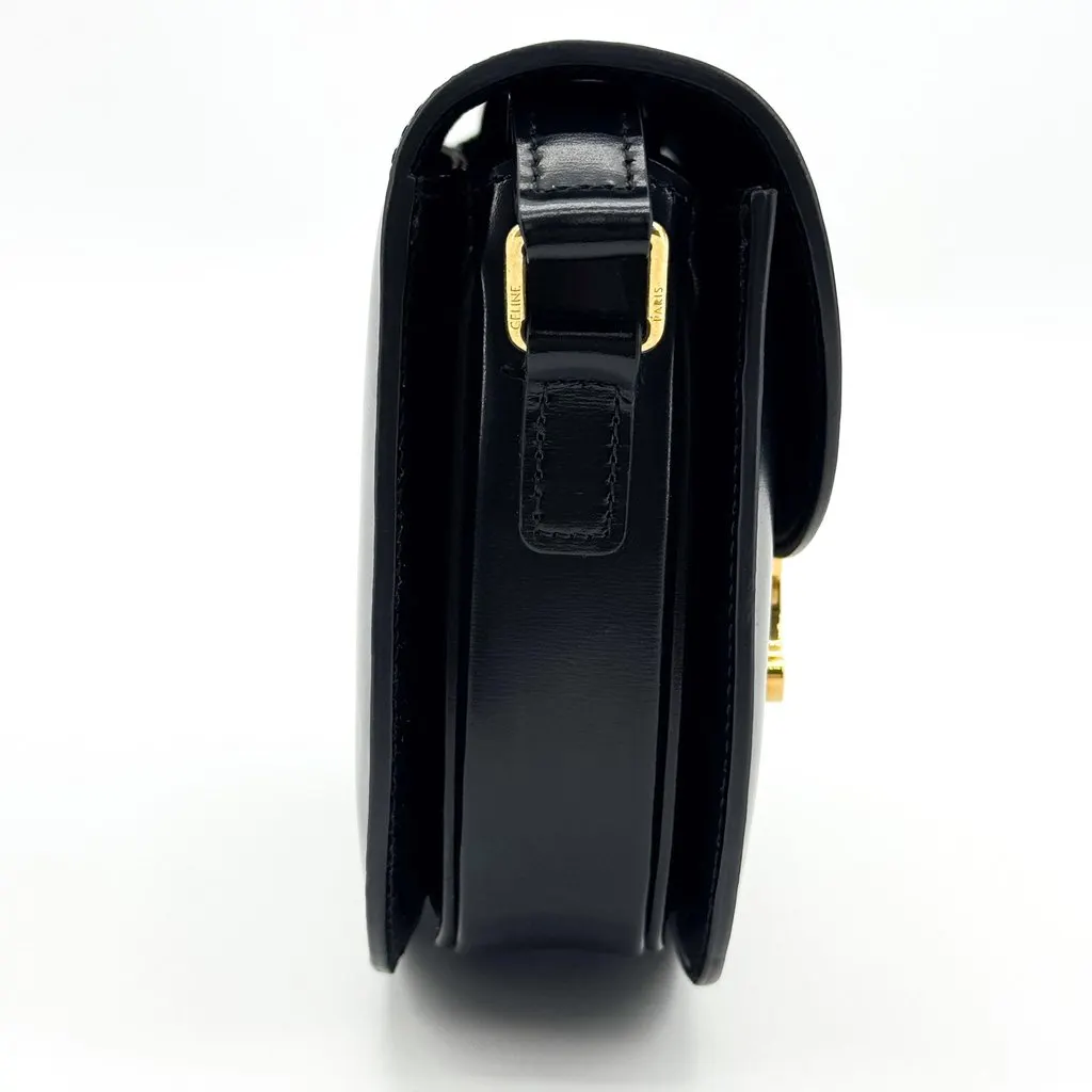 Celine Teen Triomphe Bag in Shiny Calfskin Black Black Leather Good - Box View