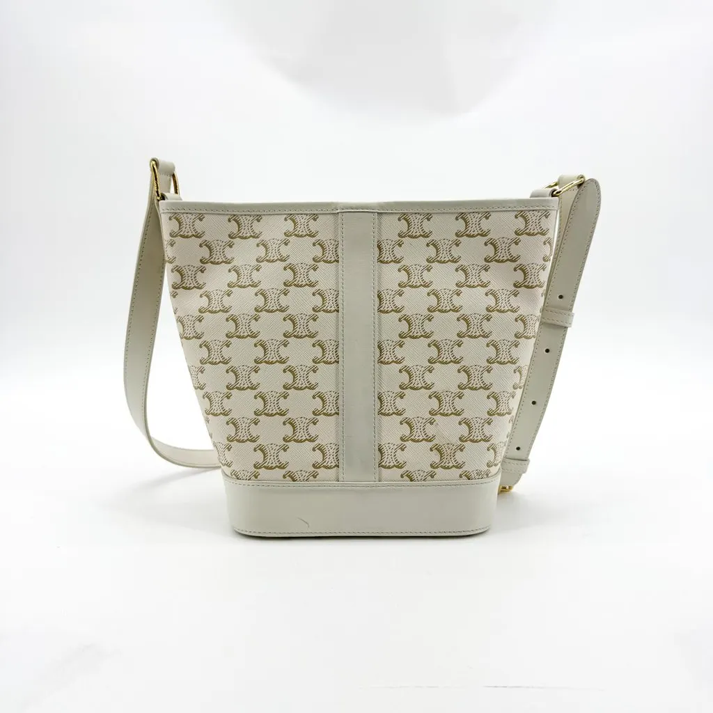 Celine Small Bucket Bag in Triomphe Canvas White Gold Canvas Good - Inside View