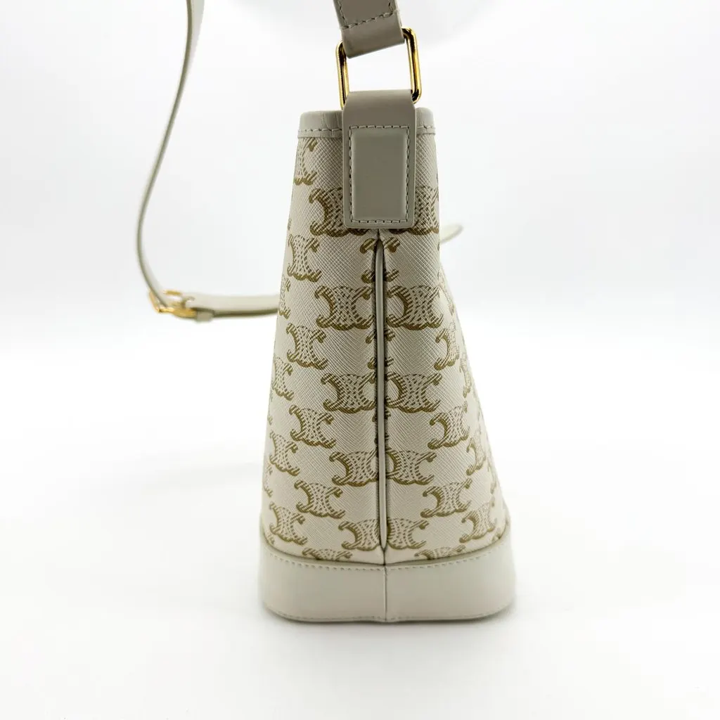 Celine Small Bucket Bag in Triomphe Canvas White Gold Canvas Good - Model View