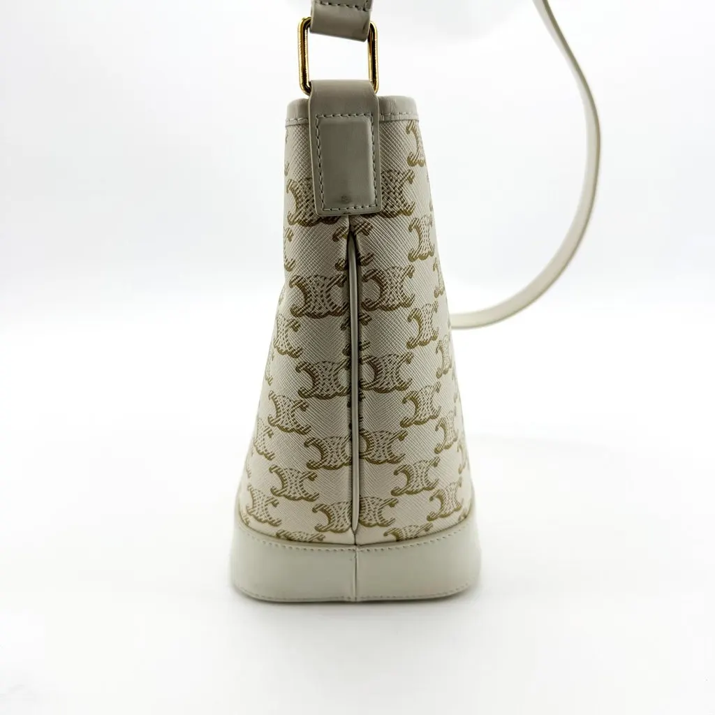 Celine Small Bucket Bag in Triomphe Canvas White Gold Canvas Good - Box View