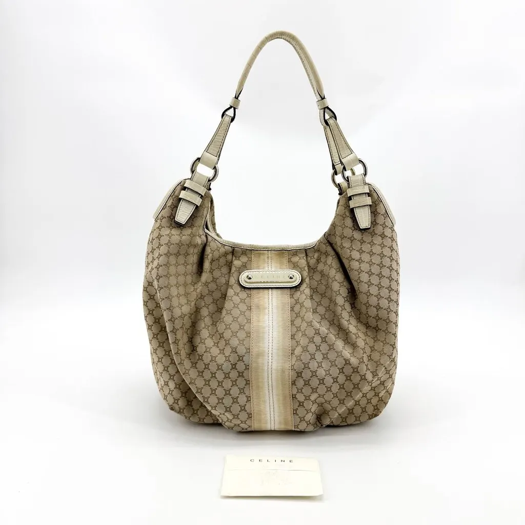 Celine C Macadam Canvas Hobo Shoulder Bag Beige Beige Canvas Good - Back View