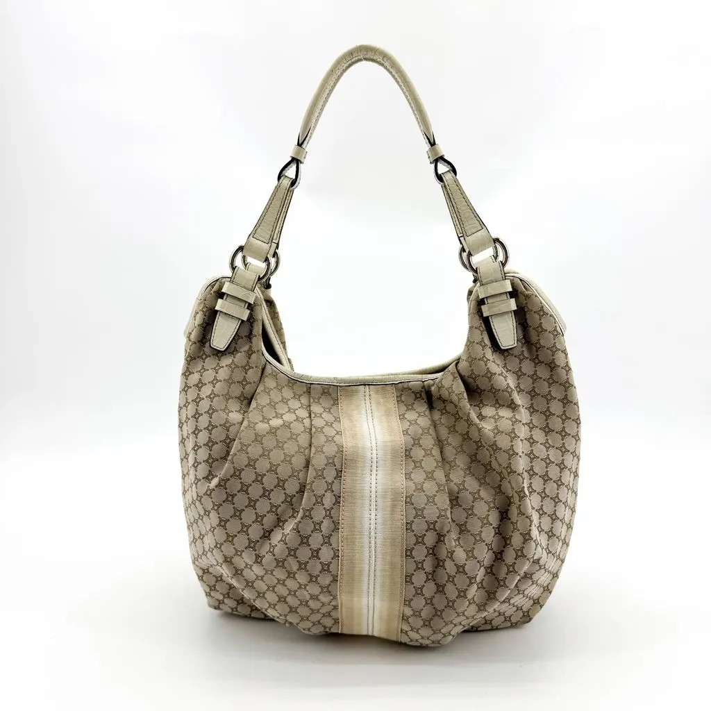 Celine C Macadam Canvas Hobo Shoulder Bag Beige Beige Canvas Good - Inside View