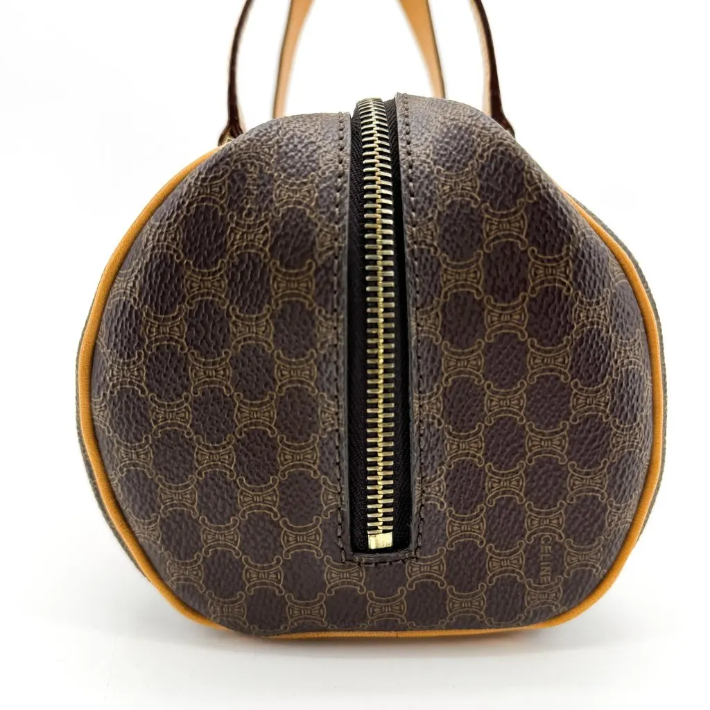Celine Vintage Macadam Cylinder Handbag Brown Beige Canvas Good - Model View