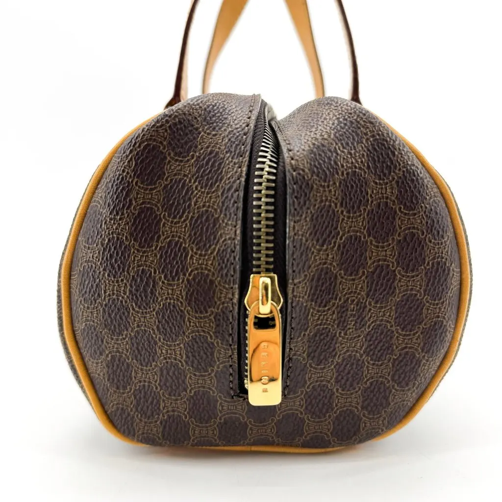 Celine Vintage Macadam Cylinder Handbag Brown Beige Canvas Good - Box View