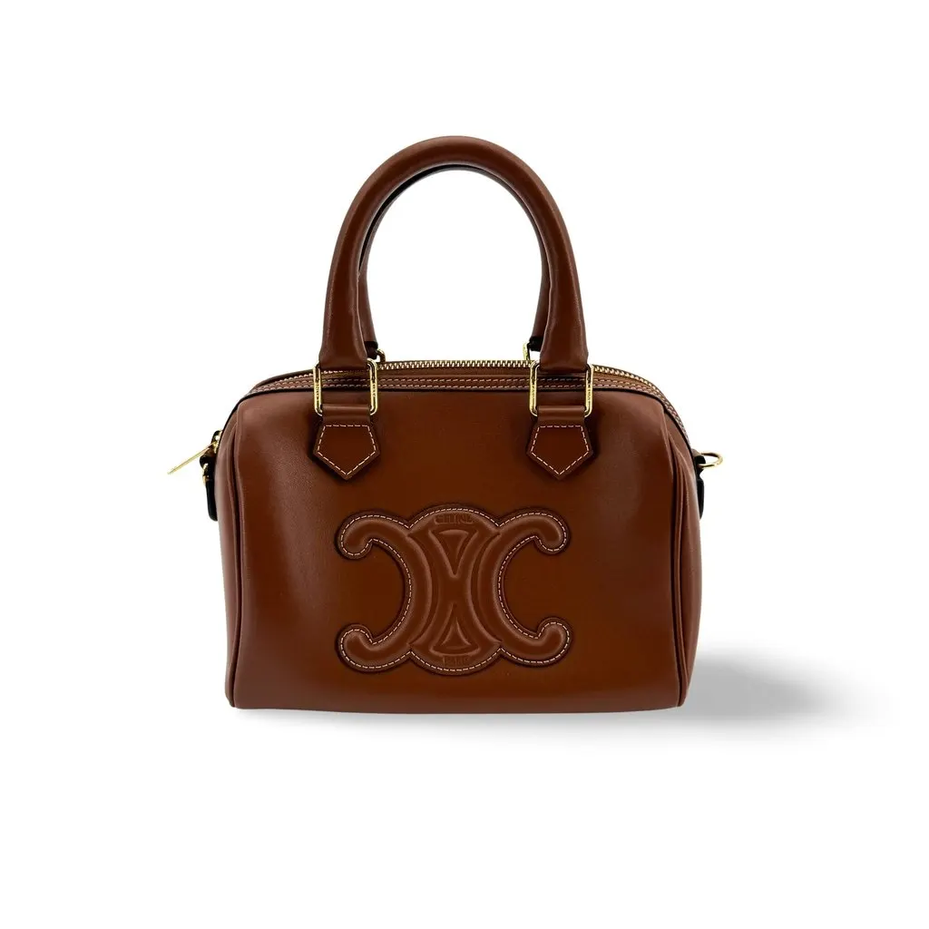 Celine Small Boston in Cuir Triomphe Smooth Calfskin Tan Brown Leather Good - Front View