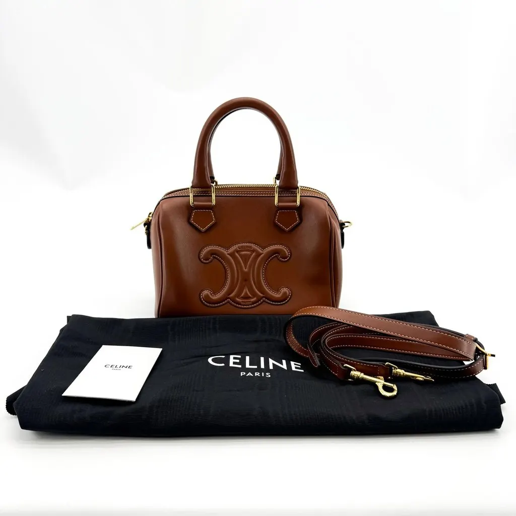 Celine Small Boston in Cuir Triomphe Smooth Calfskin Tan Brown Leather Good - Back View