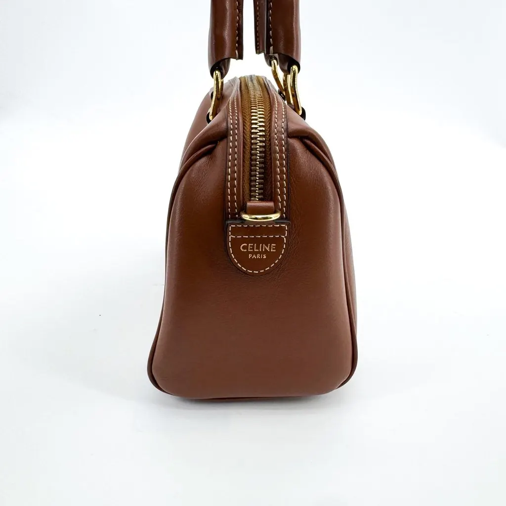 Celine Small Boston in Cuir Triomphe Smooth Calfskin Tan Brown Leather Good - Model View