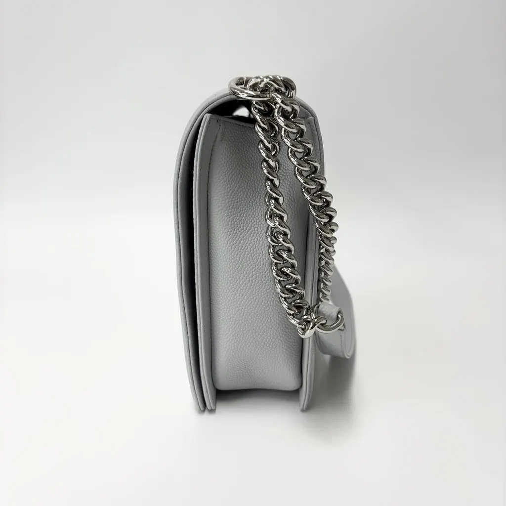 Chanel Boy Bag Caviar Silver Hardware Large Beige Leather Good - Box View