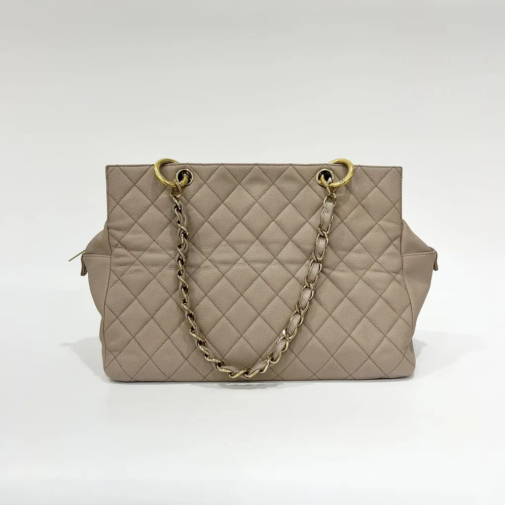 Chanel Caviar Square Bag Large Beige Leather Good - Back View