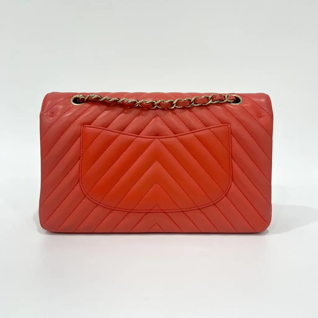 Chanel A01112 Lambskin Chevron Gold Hardware Classic Medium Shoulder Bag Red Leather Good - Inside View