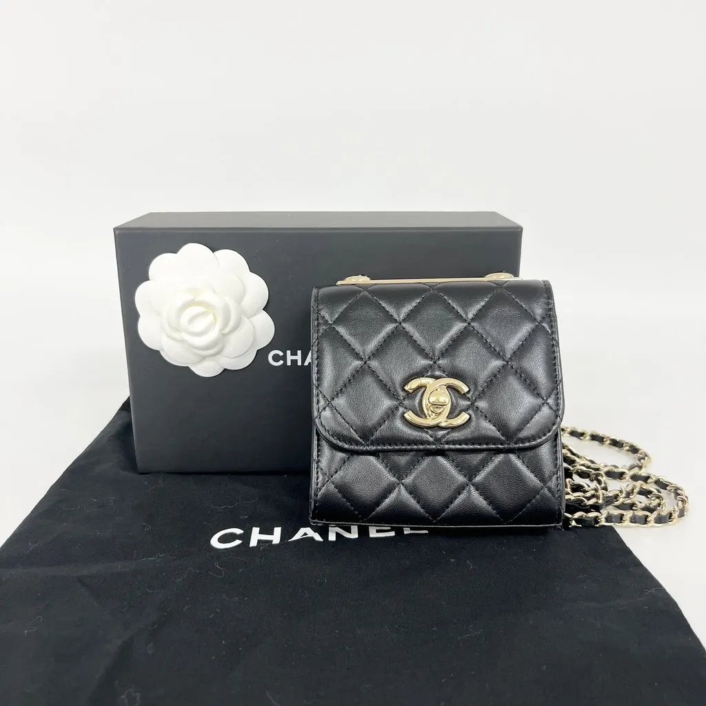 Chanel Trendy CC Mini Lamb Skin Black Leather Very good - Back View