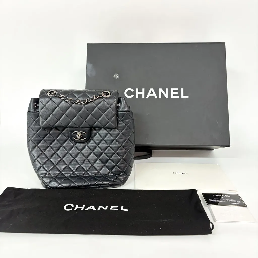 Chanel Urban Spirit Silver Hardware Lambskin Backpack Black Leather Very good - Back View