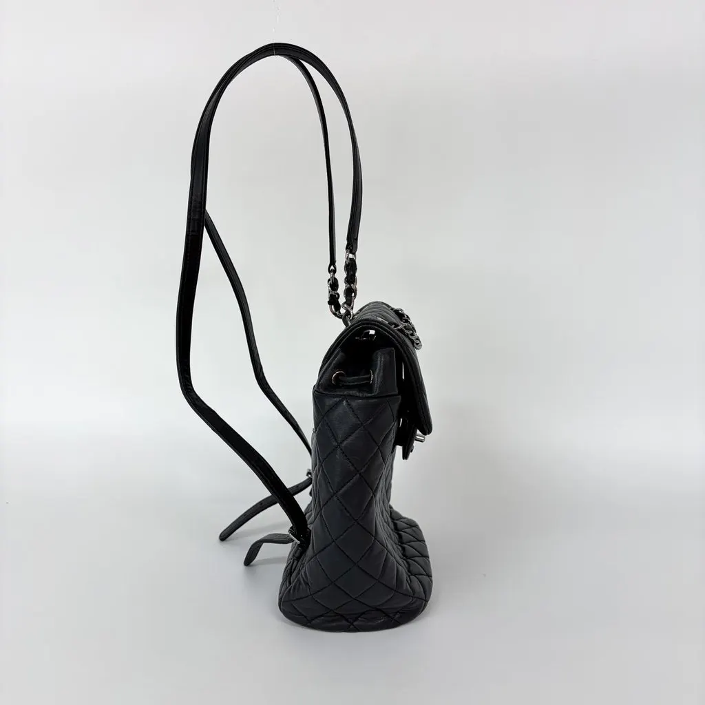 Chanel Urban Spirit Silver Hardware Lambskin Backpack Black Leather Very good - Model View