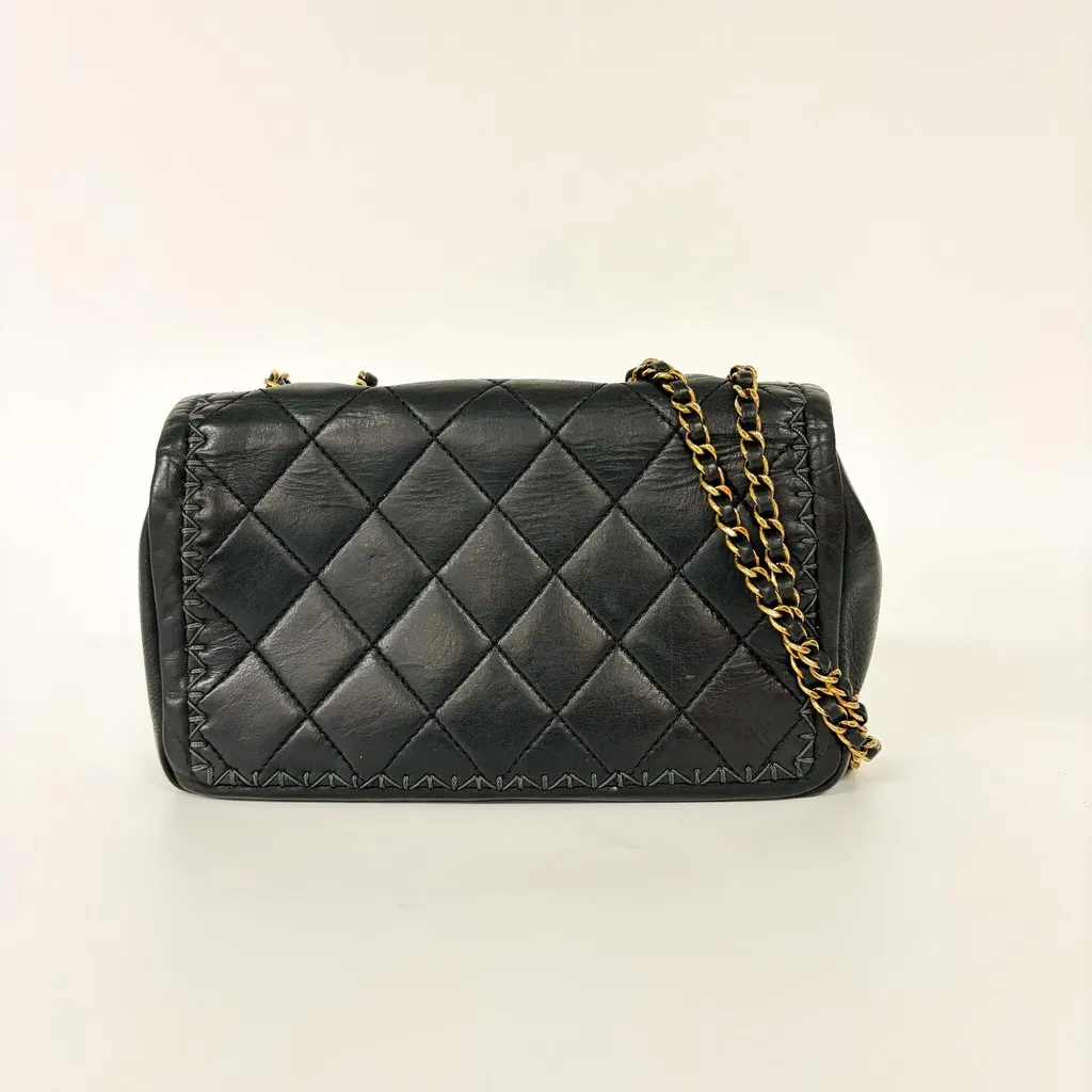 Chanel Small Rectangular Whipstitch Flap Bag Black Gold Hardware 21st Series Black Leather Good - Back View
